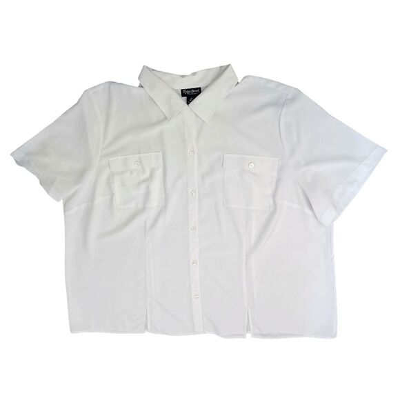 MAGGIE BARNES Flowy Shirt Short Sleeve White Button Down Blouse Plus Size 3X - Picture 3 of 15